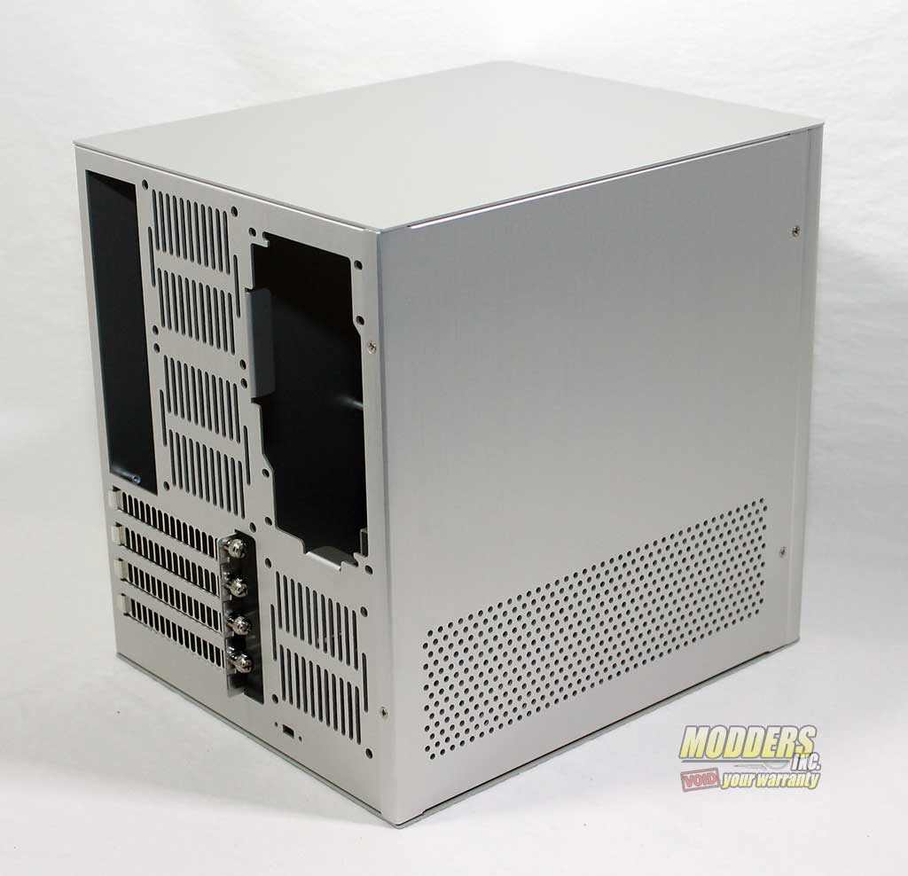 Rosewill Legacy V4-S Silver Aluminum Alloy Mini-ITX Cube Computer Case Rear of Case