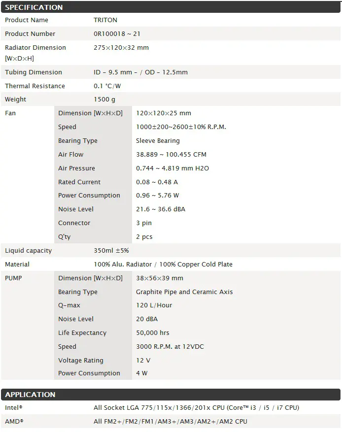 Raijintek Launches Triton AIO Liquid Coolers 5 Raijintek Triton Specs