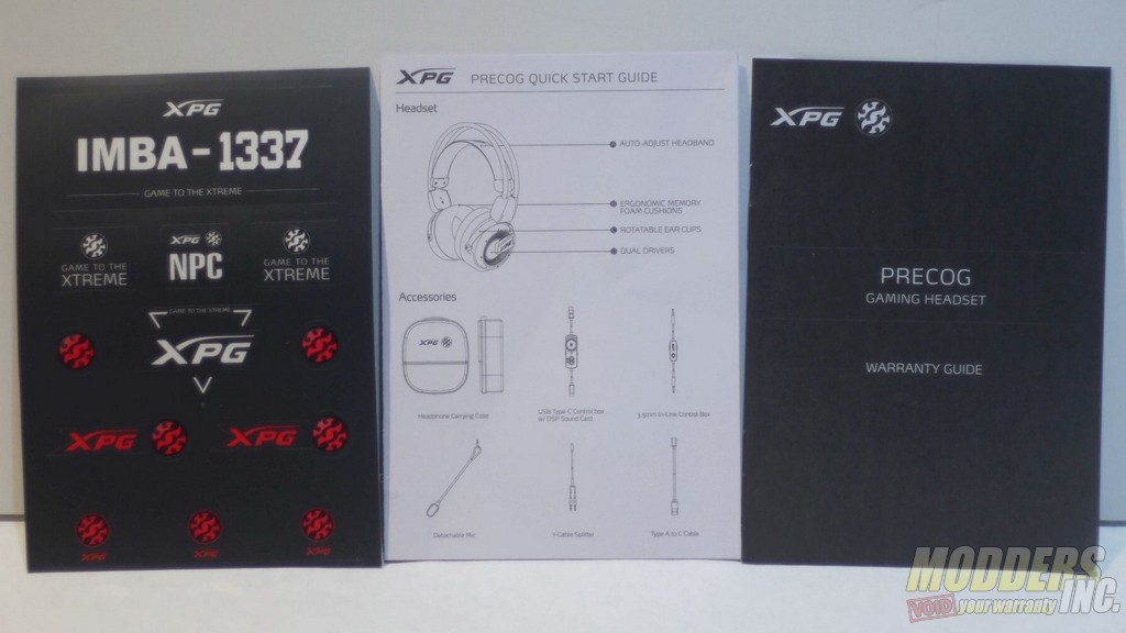 Documentation and stickers included with the XPG Precog