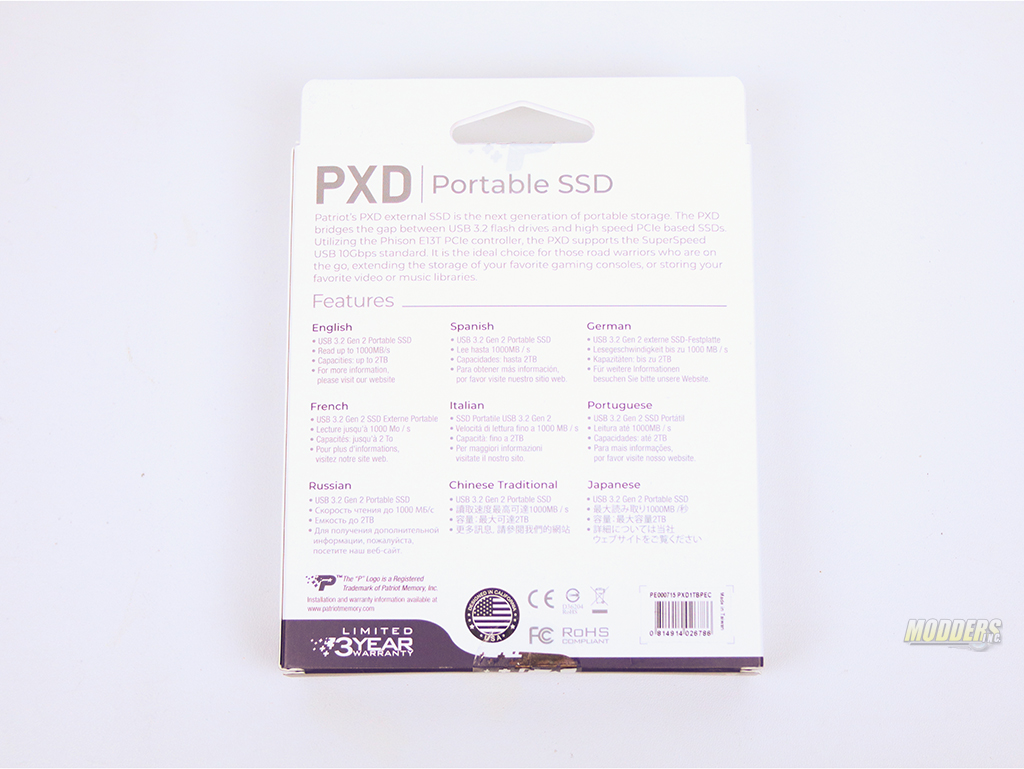 Patriot PXD M.2 PCIE TYPE-C EXTERNAL SSD 1TB, 3.2 USB, Gen 2, m.2, Patriot, portable ssd, type-C, Type-C 3.2 USB Gen 2, USB 3.1 Gen 2 3