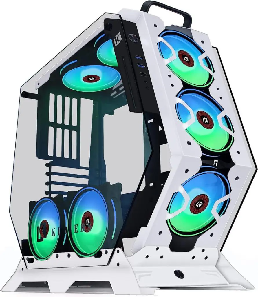KEDIERS PC Case - ATX Mid Tower Tempered Glass Gaming Computer Open Frame Case with 7 ARGB Fans