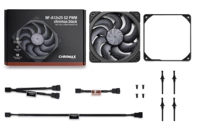 New Noctua NF-A12x25 G2 chromax.black 120mm fans 2 New Noctua NF-A12x25 G2 chromax.black 120mm fans 120 mm fan, 120mm, case fans, Noctua 2